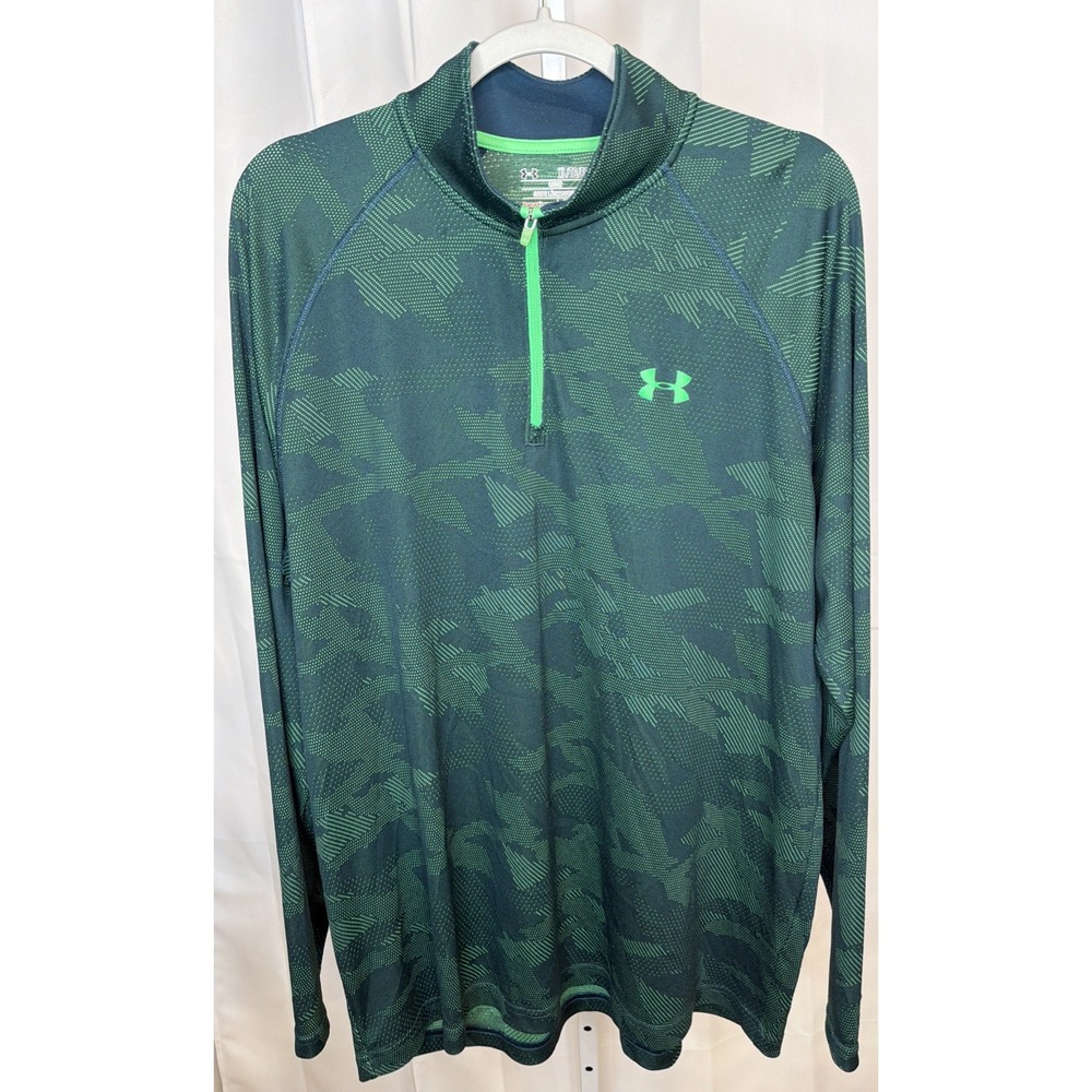 Under Armour HeatGear Mens XL Green Camo 1/4 Zip Loose Fit Running Pullover